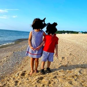 Matching boy and girl red white blue set size 3-4